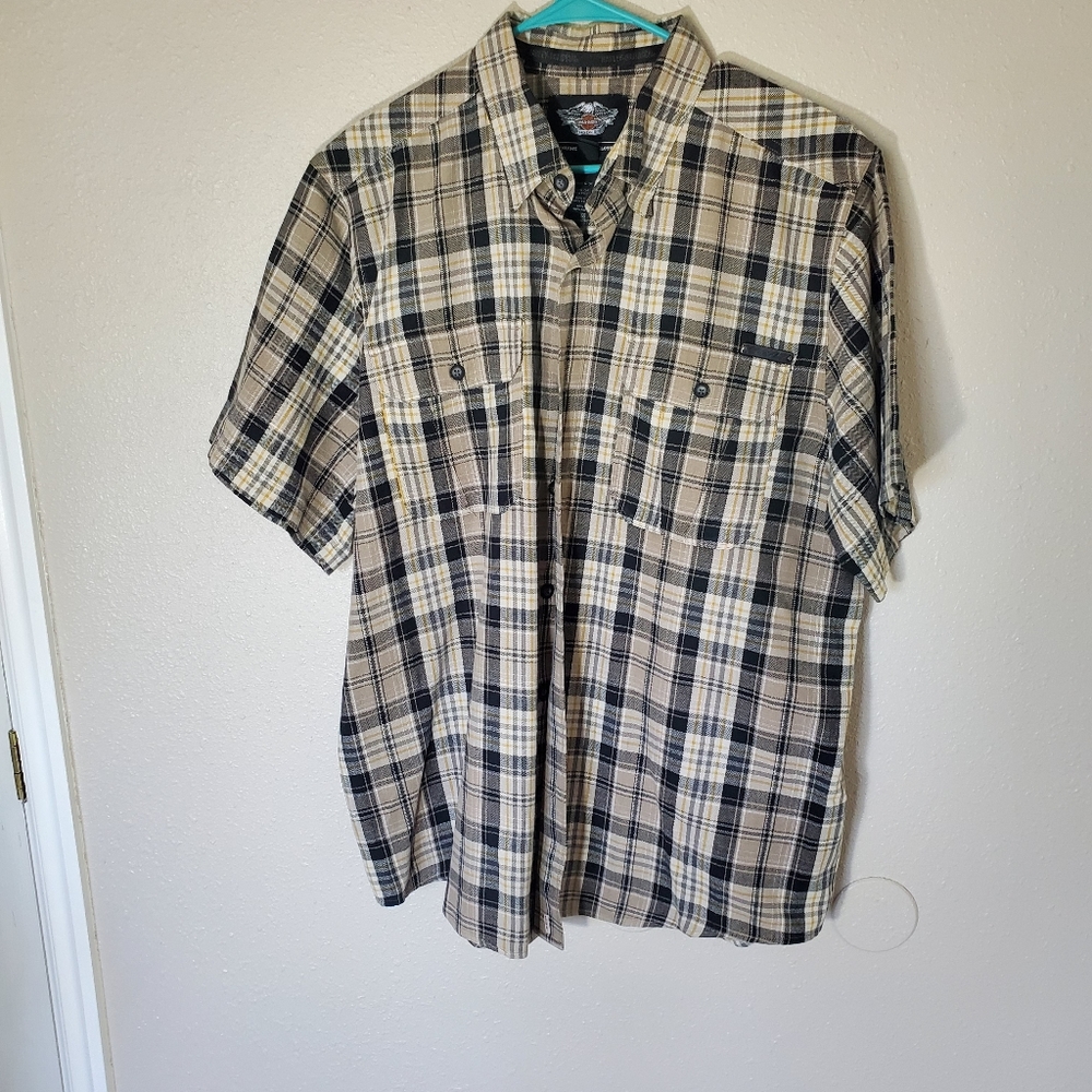 Harley Davidson plaid button up pocket shi…
